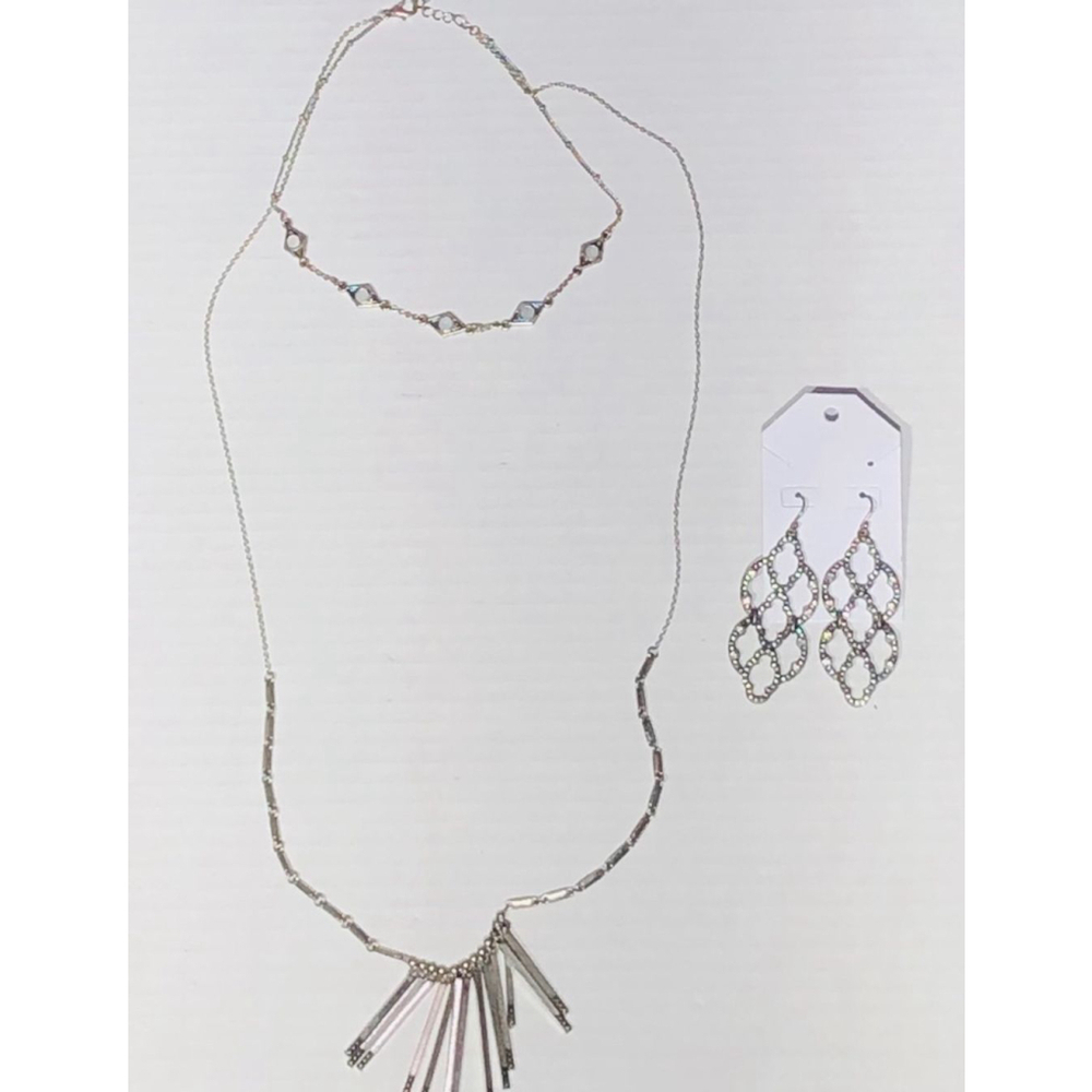 Vintage Fringe Chain Necklace and Lattice Earrings